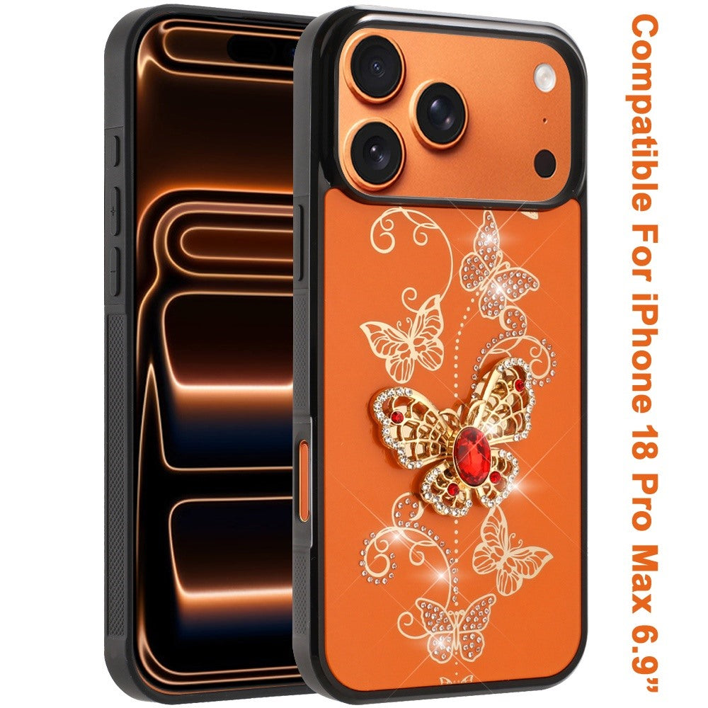Phone Case for Apple iPhone 18 Pro Max Diamond 3D Fashion Floral Glitter Engraved Luxury Bling Hybrid Shockproof Chrome Edge Protective Grip Cover