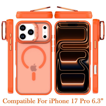 For Apple iPhone 17 Pro (6.3") MagSafe Compatible Matte Metallic Stand TPU Hybrid Drop Protection Camera Kickstand Case Cover Cosmic Orange