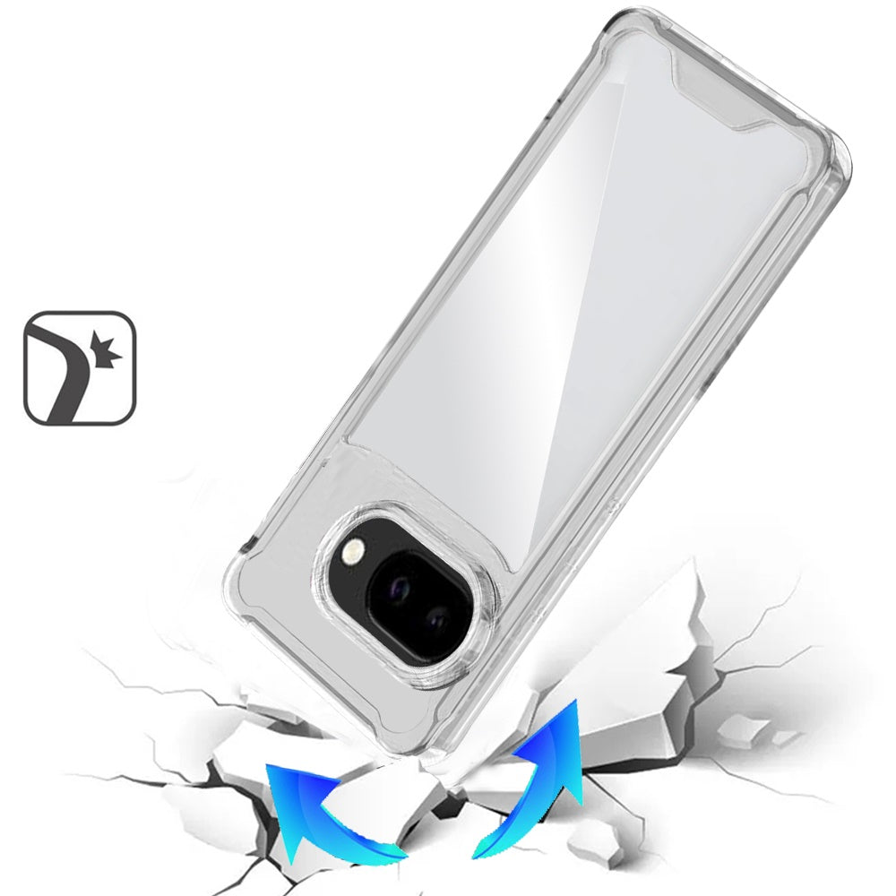 For Google Pixel 9A Clear Colored Shockproof Transparent Hard PC + Rubber TPU Hybrid Bumper Shell Slim Protective Case Cover Clear+Clear