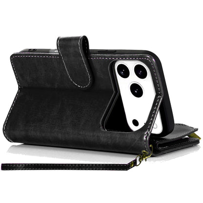 Phone Case for Apple iPhone 18 Pro Luxury Leather Wallet Card Holder Zipper Pocket Money Storage Protective Grip Design with Strap Cover