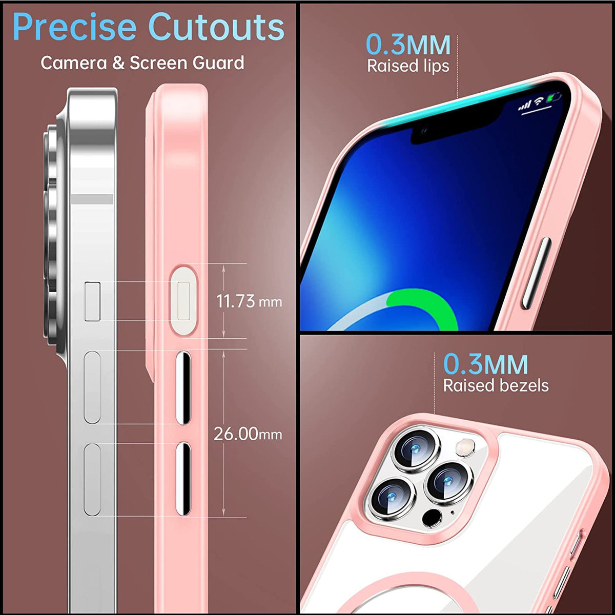 For Apple iPhone 17 Pro Max Hybrid Clear Transparent with Color Edge Bumper, MagSafe Compatible Ultra Slim Hard PC Case Cover