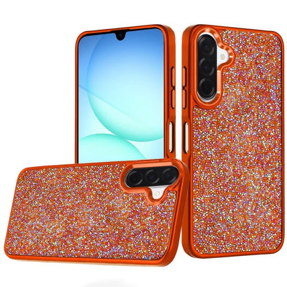 Phone Case for Samsung Galaxy A17 5G Crystal Glass Bling Diamond Metallic Edge Shockproof Durable Protective Clear Hybrid Stylish Premium Design Cover Cosmic Orange