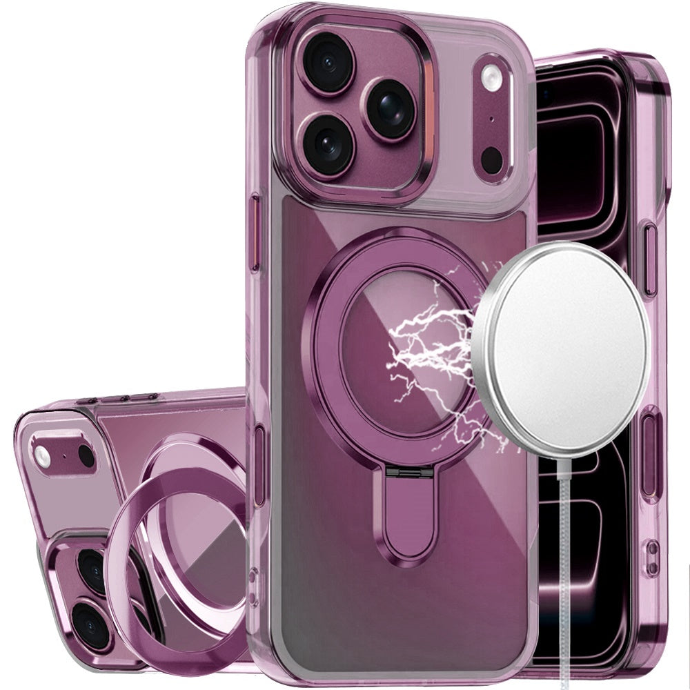 Phone Case for Apple iPhone 18 Pro/ iPhone 17 Pro Chrome Magnetic Ring Stand Rotational Shockproof Hybrid Kickstand Metal Finish Rugged Drop Protection Armor Cover Purple
