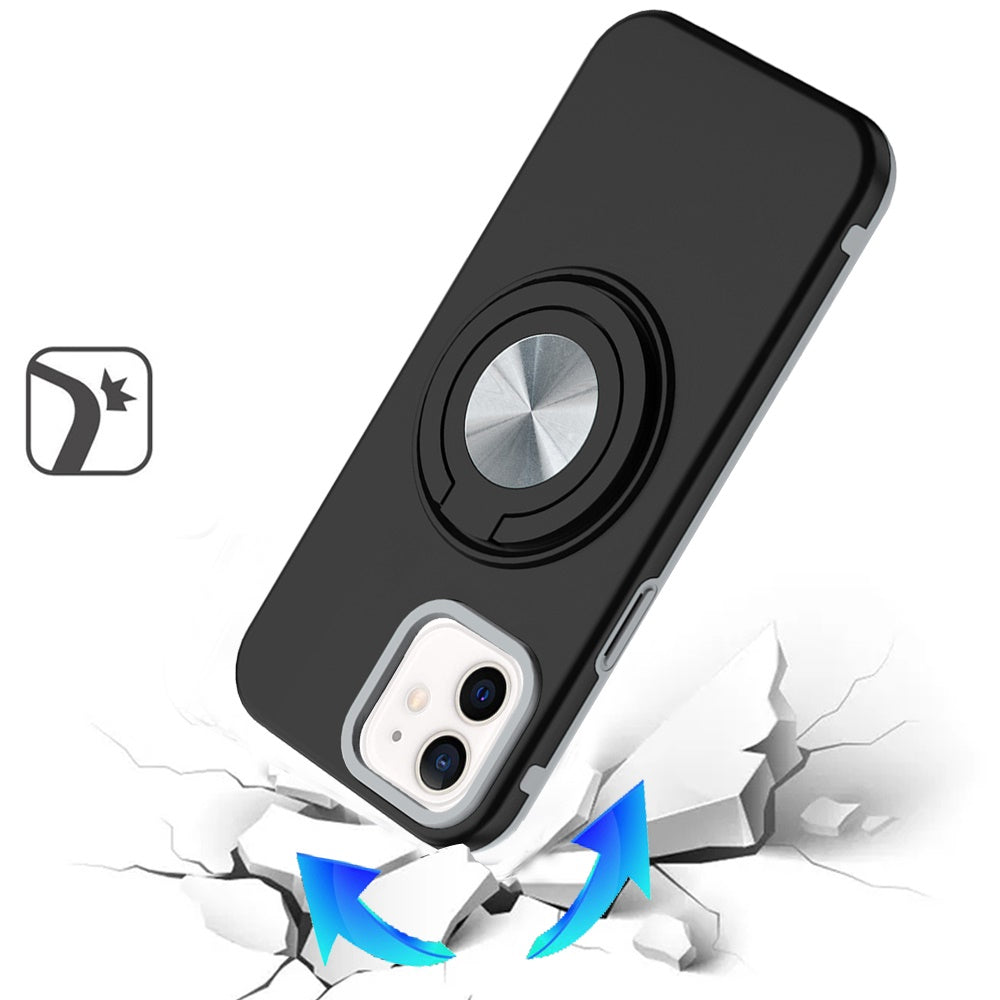 Metal Matte Hybrid with Invisible Rotational Ring Stand, Car Mount Friendly, Military Grade Slim Fit Sturdy