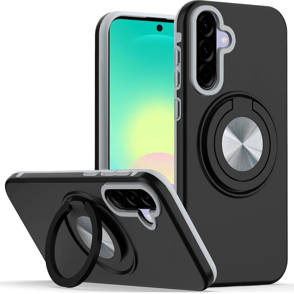 Phone Case for Samsung Galaxy A27 Shockproof Magnetic Ring Stand Rotating CarMount Hybrid Metal Matte Finish AntiSlip Grip Kickstand Cover