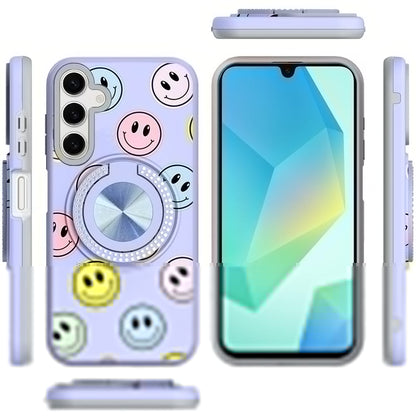 For Samsung Galaxy A16 5G Pattern Design Hybrid with Invisible Ring Stand & Magnetic Back, Shockproof Protective Grip Case Cover