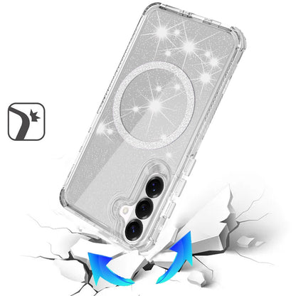 Phone Case for Samsung Galaxy S26 Magnetic Circle Glitter 3in1 Hybrid Shockproof Bling Protective Durable Crystal Clear Grip Slim Lightweight Cover