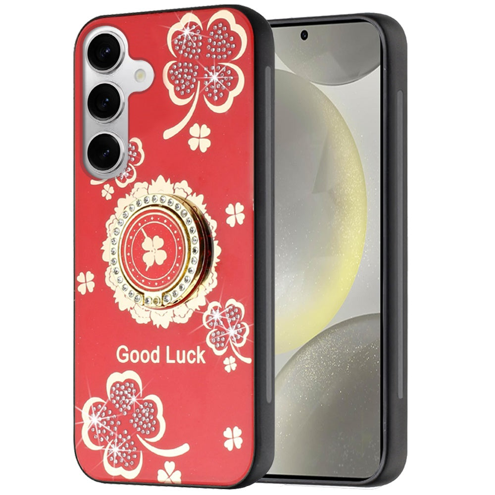 For Samsung Galaxy S25 /S24 Diamonds 3D Fashion Bling Sparkly Glitter Ornaments Engraving Hybrid with Ring Stand Case Cover