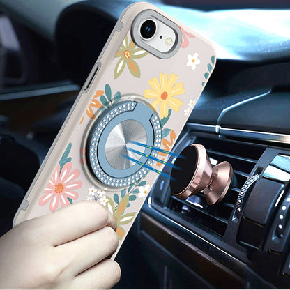 For Apple iPhone 17E /16E Pattern Design Hybrid with Invisible Ring Stand & Magnetic Back, Shockproof Protective Grip Case Cover