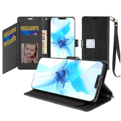 For Apple iPhone 12 /12 Pro Wallet Cases PU Leather with Credit Card /ID /Cash Holder Slot Dual Flip Book Pouch, Stand and Strap Case Cover