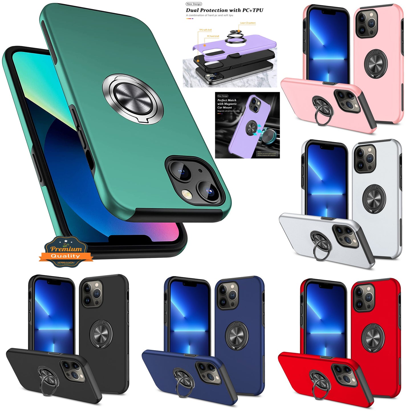 For Google Pixel 10 /Pixel 10 Pro Military Grade Hybrid Case with Flat Metal Ring 360° Rotation Kickstand, Slim Fit Back Hard PC Case Cover