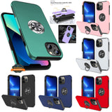 For Apple iPhone 15 Plus (6.7") Hybrid Military Grade with Flat Metal Ring Stand 360° Rotation Kickstand Hard Back Slim  Phone Case Cover