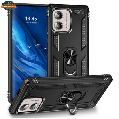 For Motorola Moto G Power 5G 2026 Shockproof Hybrid Dual Layer PC + TPU with Metal Ring Kickstand Heavy Duty Armor Shell Case Cover Black