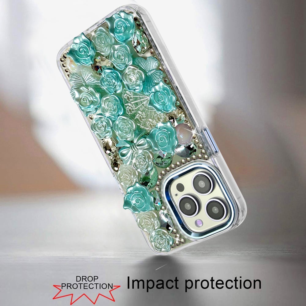Phone Case for Apple iPhone 13 Pro Max 3D Flower Bling Rhinestone Glitter Cute Stylish Shockproof Protective Decorative Luxury Grip Stones Ornaments Cover