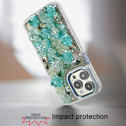 Phone Case for Apple iPhone 13 Pro Max 3D Flower Bling Rhinestone Glitter Cute Stylish Shockproof Protective Decorative Luxury Grip Stones Ornaments Cover