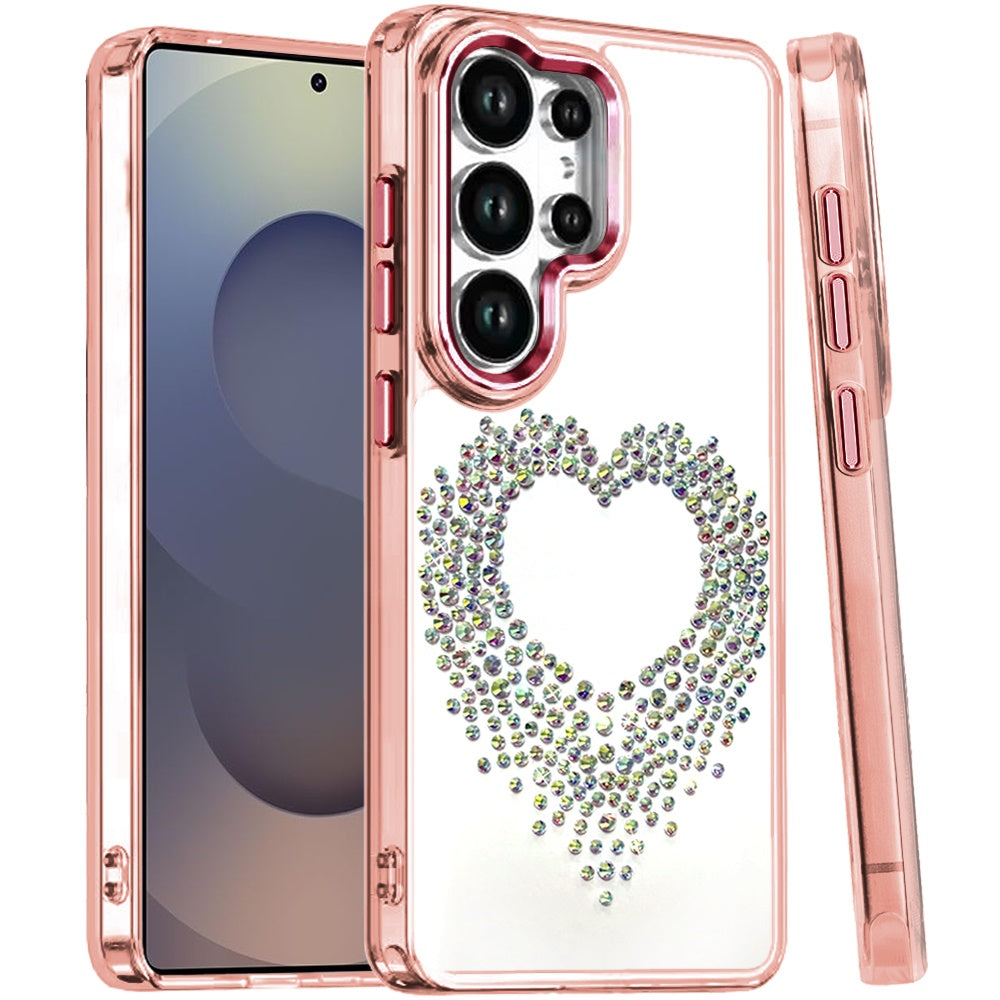 For Samsung Galaxy S25 Ultra Angel Hearts Bling Glitter Diamond Hybrid TPU Cover, Colorful Frame Shockproof Protective Back Case Cover