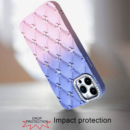 For Apple iPhone 11 Pro Max Fashion Flower Design Sparkle Glitter Shimmer Rhinestone Bling Floral Accents, Leather Texture TPU Case Cover Light Blue/Light Pink