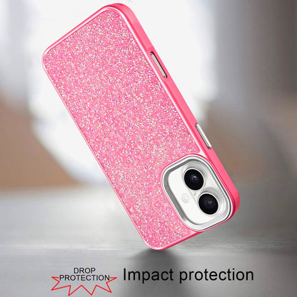 For Apple iPhone 17 (6.3") Crystal Sparkle Diamond Glass Full Mini Glitter Bling Frame TPU Hybrid Protective Case Cover