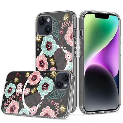 Phone Case for iPhone 14/13 Hybrid Flower Design Stylish Fashion with MagSafe Compatible, Thick Shockproof Hard PC Cover Multicolor