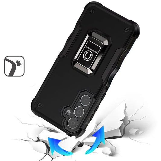 Phone Case for Samsung Galaxy A26 Shockproof Magnetic Ring Stand Hybrid Kickstand Armor 360 Rotation Anti-Slip Grip Military Grade Drop Resist Cover Black