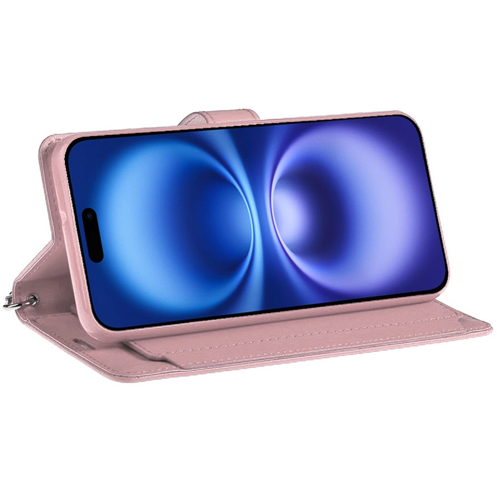 Phone Case for Apple iPhone 17 Air Wallet Credit Card Holder Leather Grip Shockproof Hybrid Protective Style Durable Flip Pouch Cover Rose Gold