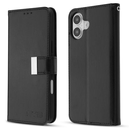 For Leather Wallet Folio Case with Credit Card Slots Pouch Cover for Apple iPhone 16 Plus - Black Case Cover Black