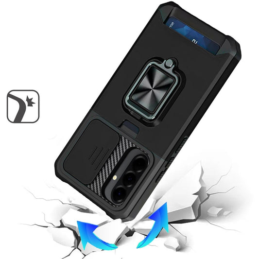 Phone Case for Samsung Galaxy A27 Card Holder Magnetic Ring Stand Shockproof Anti Slip Wallet Grip Protective Hybrid Design Cover