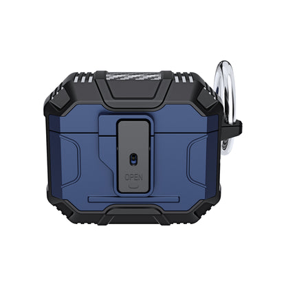 For Airpods Pro 3 (2025) Heavy Duty Hybrid Shockproof Case Hard PC Rubber TPU Cover with Open Button & Metal Hook Case Cover Blue