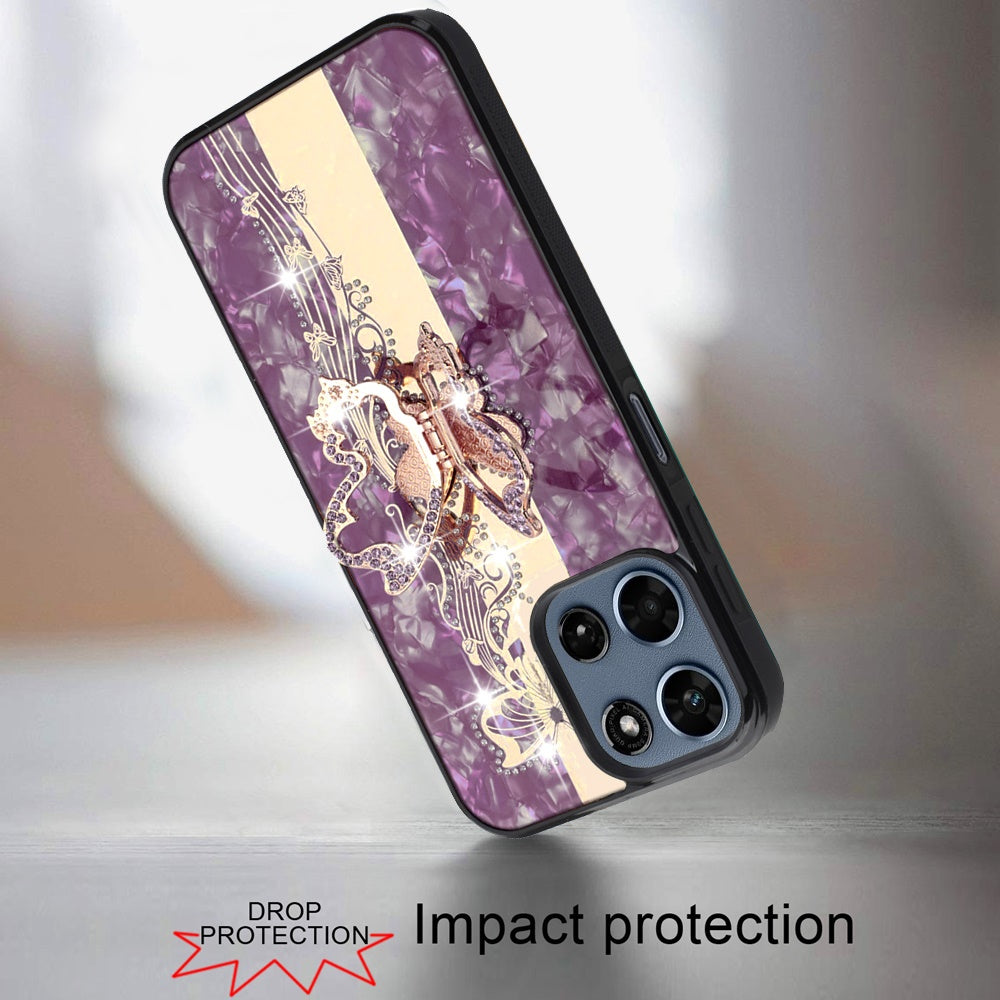 Phone Case for Motorola Moto G 5G 2026/ 2025 Diamond Glitter Butterfly Engraved Ring Stand Luxury Bling Hybrid Shockproof Chrome Edge Protective Durable Grip Cover Purple