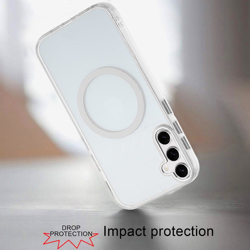 For Samsung Galaxy S25 /S24 Transparent Back Hybrid Case - Magnetic Circle, Color Frame, Metal Buttons, MagSafe Compatible Case Cover