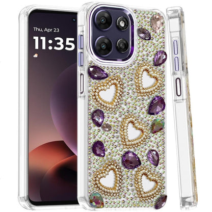 Phone Case for Moto G Power 5G (2026/2025) Luxury Crystal Heart Rhinestone Diamond Bling Shockproof Hybrid Glitter Protective Stylish Durable Grip Cover