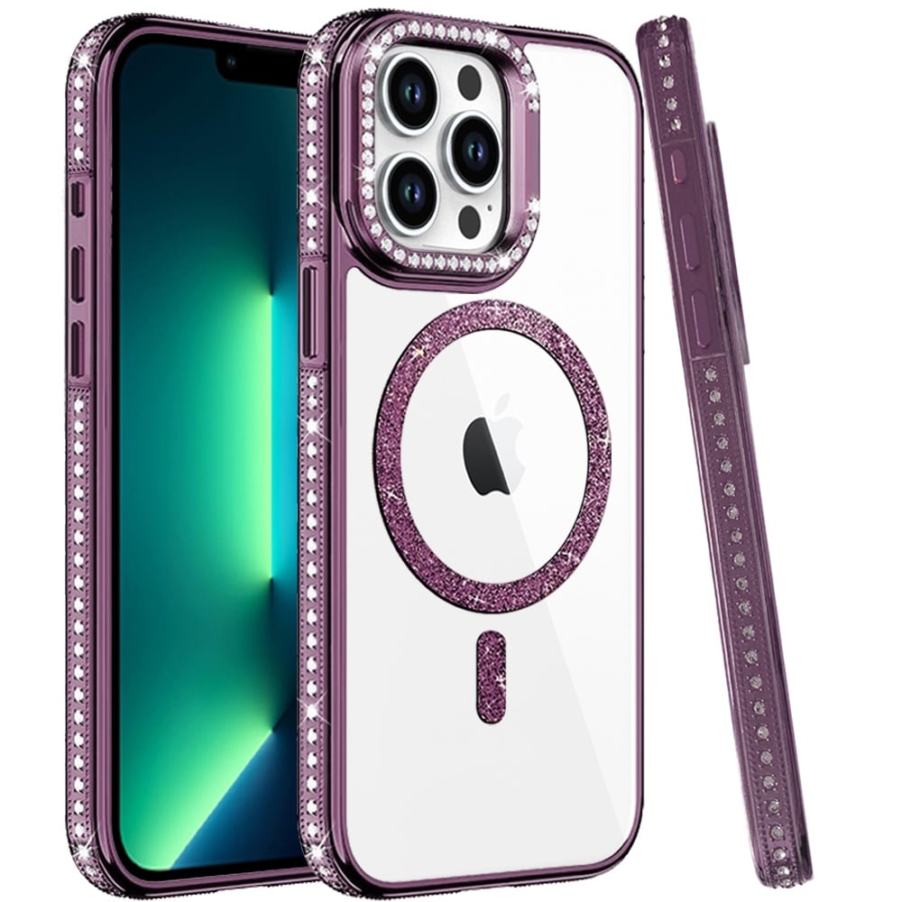 Phone Case for Apple iPhone 13 Pro Max Luxury Diamond Bling Edged Magnetic Glitter Shockproof Hybrid with Camera Kickstand Durable Grip Cover