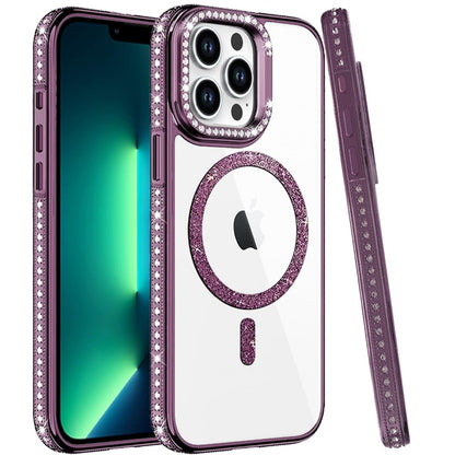 Phone Case for Apple iPhone 13 Pro Max Luxury Diamond Bling Edged Magnetic Glitter Shockproof Hybrid with Camera Kickstand Durable Grip Cover