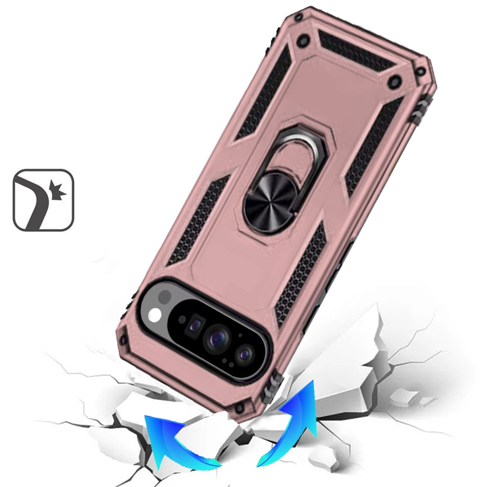 For Google Pixel 10 Pro XL Hybrid Shockproof Durable 360 Degree Rotatable Ring Stand Holder Kickstand Fit Magnetic Car Mount Case Cover