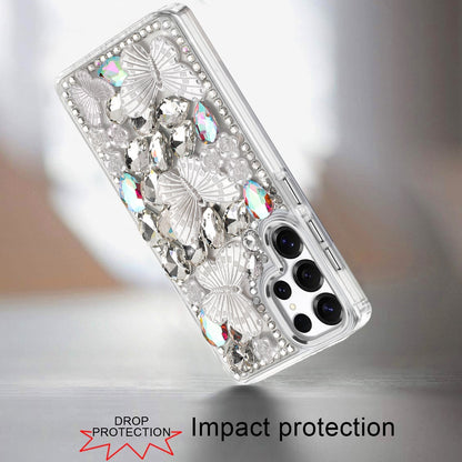 For Apple iPhone 13 Pro Max 3D Diamond Floral Butterfly Bling Stone Hybrid, Sparkly Rhinestone Gemstone Back Shockproof Case Cover