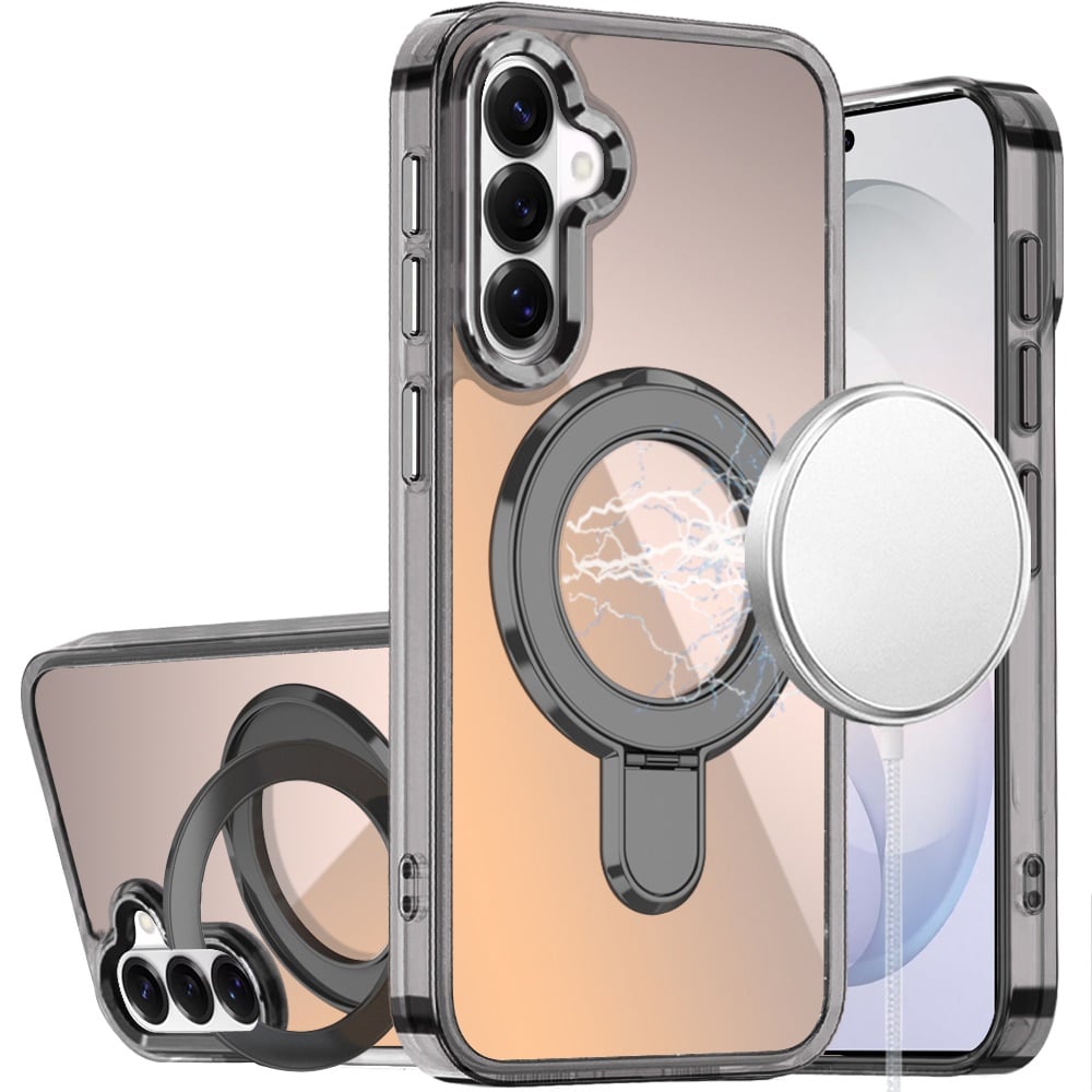 Phone Case for Samsung Galaxy S26 FE /Fan Edition Chrome Magnetic Ring Stand Rotational Shockproof Hybrid Kickstand Metal Finish Rugged Drop Protection Armor Cover