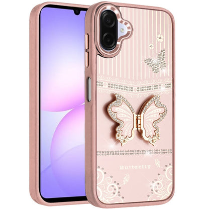 Phone Case Cover for Samsung Galaxy A07 4G Glitter 3D Butterfly Design Bling Metallic Edge Hybrid Stand Drop Protection TPU Shockproof Cover
