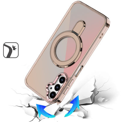 For Samsung Galaxy A37 Chrome Hybrid with Rotating Magnetic Circle Ring Stand, Slim Shockproof Hybrid Case Cover