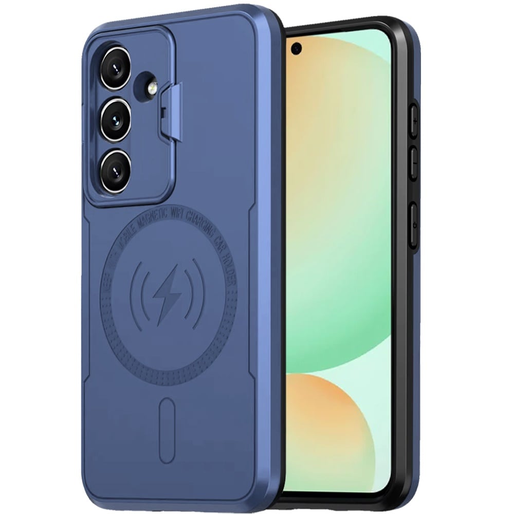 Phone Case for Samsung Galaxy S24 FE Fan Edition Magnetic Hybrid with Camera Cap Stand Guard and Compatible with MagSafe Shockproof Protective Durable Cover Blue