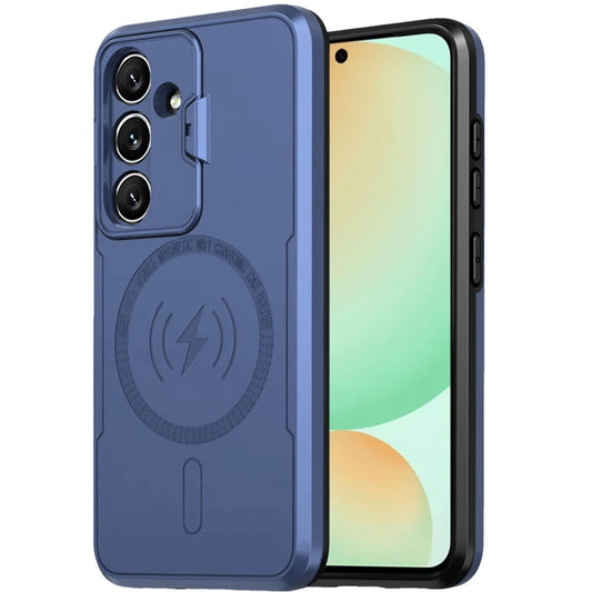 Phone Case for Samsung Galaxy S24 FE Fan Edition Magnetic Hybrid with Camera Cap Stand Guard and Compatible with MagSafe Shockproof Protective Durable Cover Blue