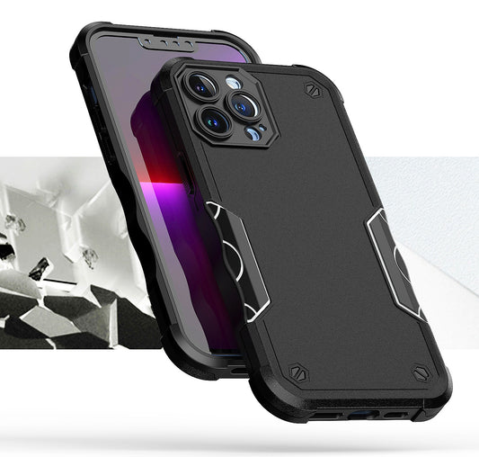For iPhone 14/13 (6.1") Slim Tough Shockproof Hybrid Heavy Duty 2in1 Dual Layer TPU Bumper Rugged Rubber Defend Armor Case Cover Black