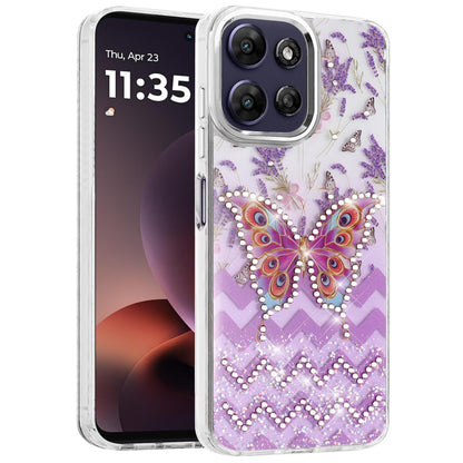 Phone Case for Motorola Moto G Power 5G 2026 /2025 Butterfly Resin Epoxy Diamond Bling Metal Edge Shockproof Hybrid Luxury Protective Durable Stylish Fashion Grip Cover Purple