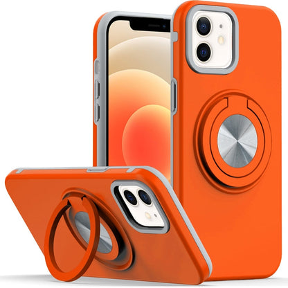 For iPhone 12 / iPhone 12 Pro (6.1") Metal Matte Hybrid with Invisible Rotational Ring Stand, Car Mount Friendly, Military Grade Slim Fit Sturdy Case Cover Cosmic Orange