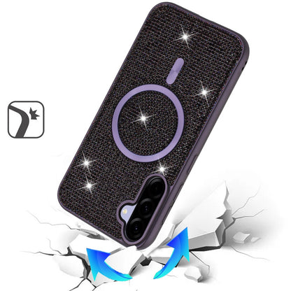 For Samsung Galaxy A37 Sparkly Diamond Bling Case Rhinestone Skin Hybrid with Magnetic Circle, MagSafe Compatible Case Cover