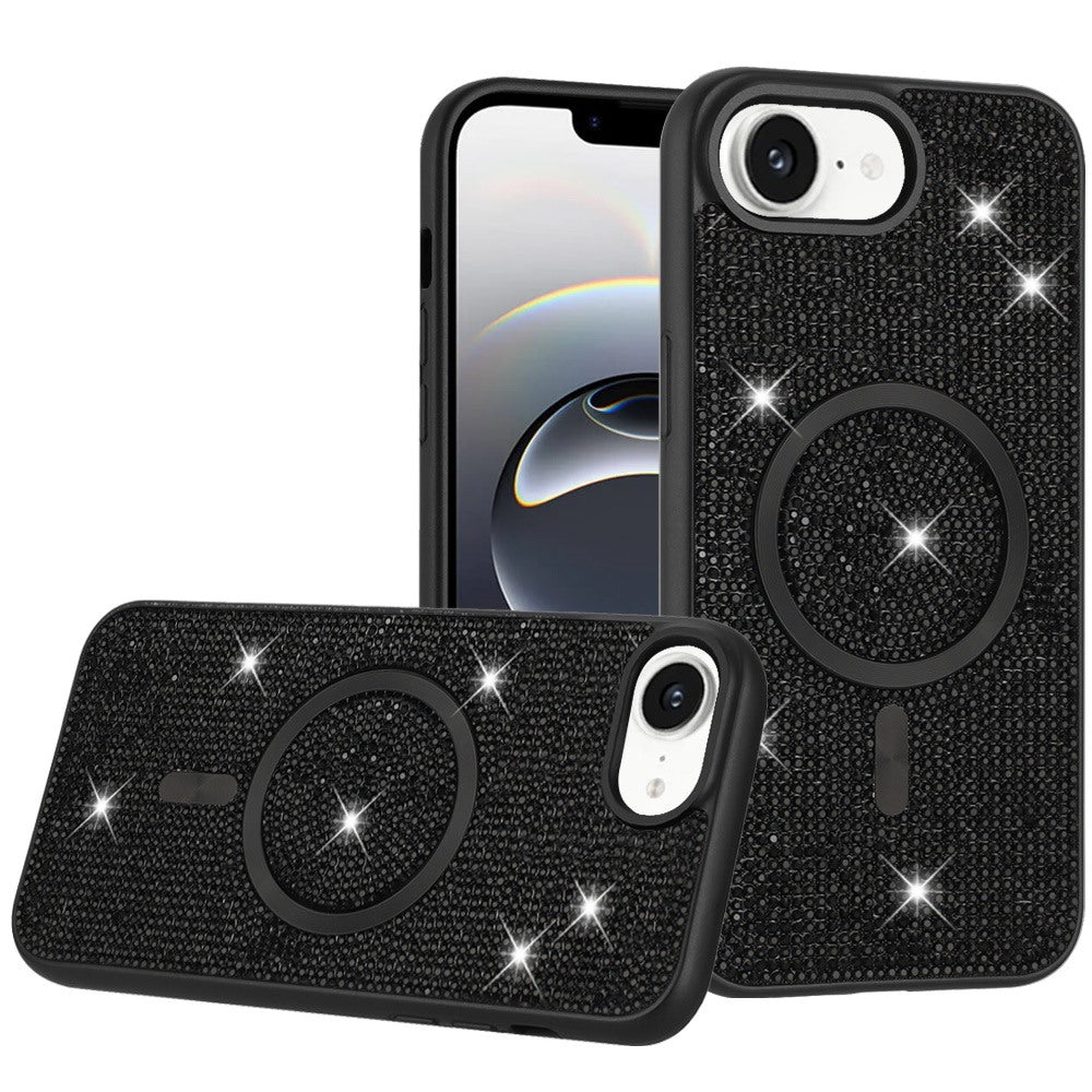 For Apple iPhone 17E /16E Sparkly Diamond Bling Case Rhinestone Skin Hybrid with Magnetic Circle, MagSafe Compatible Case Cover Black