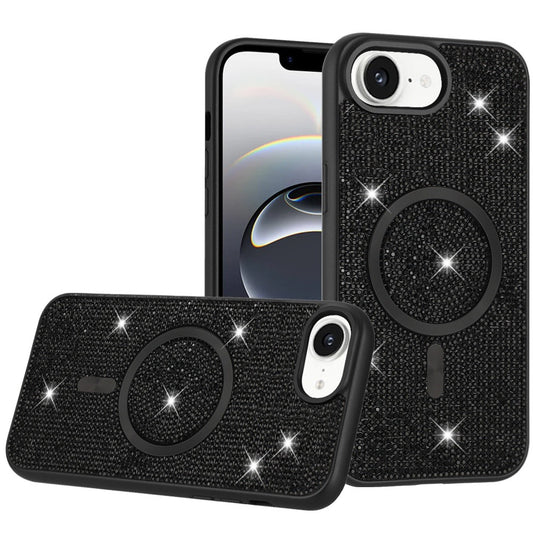 For Apple iPhone 17E /16E Sparkly Diamond Bling Case Rhinestone Skin Hybrid with Magnetic Circle, MagSafe Compatible Case Cover Black