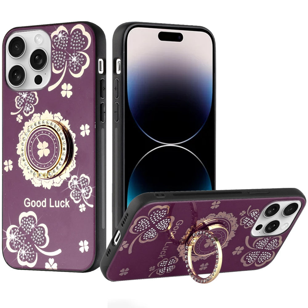 Phone Case for Apple iPhone 14 Pro Max Diamond 3D Fashion Floral Glitter Engraved Luxury Bling Hybrid Shockproof Chrome Edge Protective Grip Cover Purple