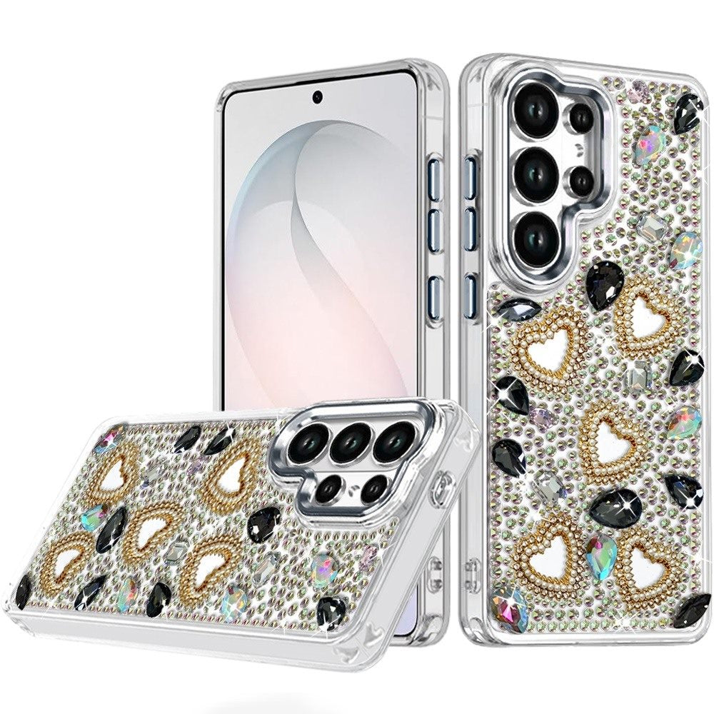 Phone Case for Samsung Galaxy S26 Ultra Luxury Crystal Heart Rhinestone Diamond Bling Shockproof Hybrid Glitter Protective Stylish Durable Grip Cover