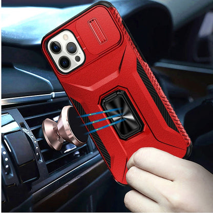 Phone Case for Apple iPhone 12 Pro Max Magnetic Ring Stand Camera Protection Shockproof Heavy Duty Kickstand Rugged Grip Anti Scratch Hybrid Cover Red