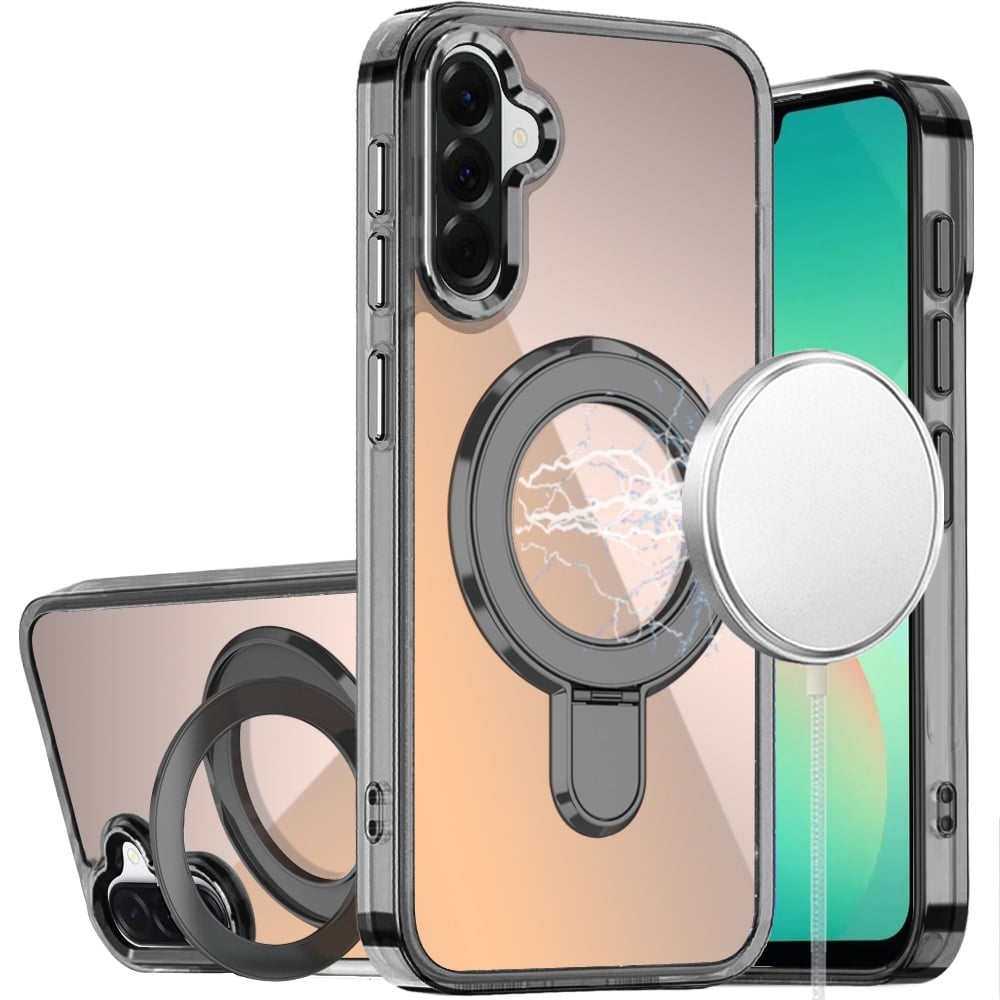 Phone Case for Samsung Galaxy A27 Chrome Magnetic Ring Stand Rotational Shockproof Hybrid Kickstand Metal Finish Rugged Drop Protection Armor Cover